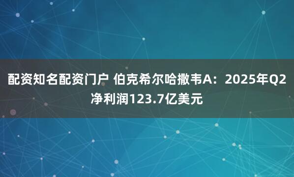 配资知名配资门户 伯克希尔哈撒韦A：2025年Q2净利润123.7亿美元